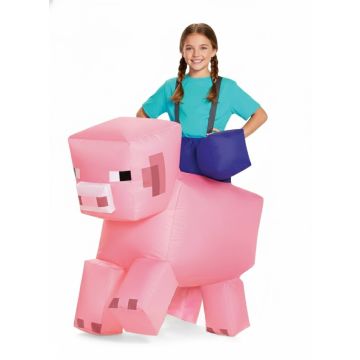 Kids Inflatable Blocky Pig Ride-On Costume - Pixel Farm Animal Suit