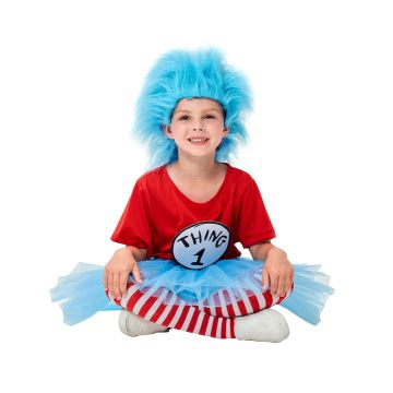 Kids Book Character Costume Set - Red Shirt Blue Wig Tutu Striped Tights