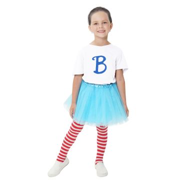 Girls Storybook Character Costume with Blue Tutu and Striped Stockings