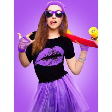 Womens 80s Costume Set - Neon Tutu Dress with Leg Warmers & Accessories