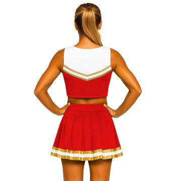Red Cheerleader Costume Adult Two-Piece - Crop Top & Pleated Skirt