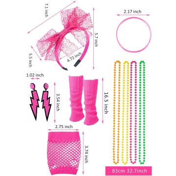 Adult 80s Costume Women - Hot Pink Lips Shirt with Rainbow Tutu & Accessories