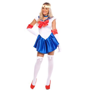 Womens Sailor Warrior Costume - Blue & White Magical Girl Dress