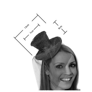 Adult Silver Glitter Mini Top Hat Headband with Veil - 1920s Burlesque Fascinator