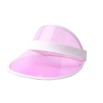 Pink translucent sun visor with white elastic headband 80s style