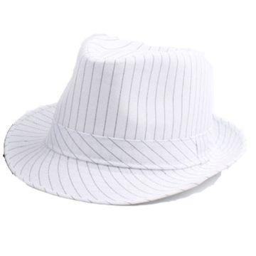 Adult 1920s Gangster Accessory Set - White Pinstripe Hat Suspenders Tie Spats