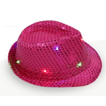 Adult LED Light-Up Sequin Fedora Hat - Pink Disco Party Accessory