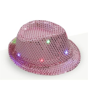 Adult Pink Sequin LED Fedora Hat - Light-Up Party Accessory