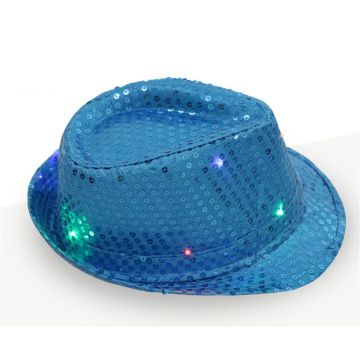 Adult LED Light-Up Sequin Fedora Hat - Multicolor Flashing Disco Party Trilby