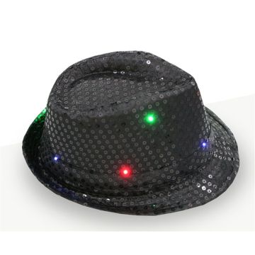 Adult LED Light-Up Sequin Fedora Hat - Disco Party Accessory with Multicolor Lights