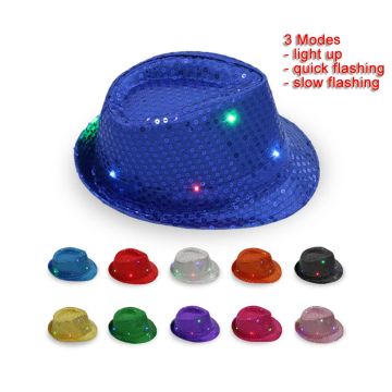 Kids Purple LED Light-Up Sequin Fedora Hat - Disco Party Accessory