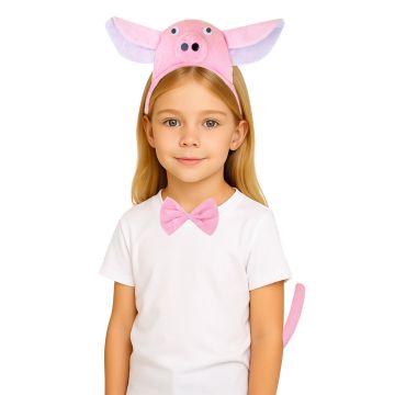Pig Headband Bow Tail Set Kids Animal Zoo Headpiece