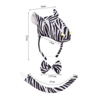 Kids Zebra Costume Accessory Set - Headband, Bow Tie & Tail