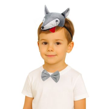 Grey Wolf Headband Bow Tail Set Kids Animal Zoo Headpiece 