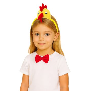 Kids yellow chicken headband with red comb, beak, wattle and googly eyes