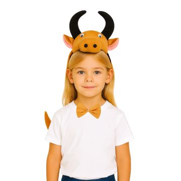Bull Headband Bow Tail Set Kids Animal Headpiece 