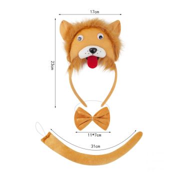 Kids Lion Costume Set - Headband, Bow Tie & Tail Animal Dress-Up Kit