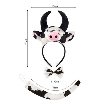 Kids Cow Headband, Bow Tie & Tail Set - Farm Animal Costume Accessories