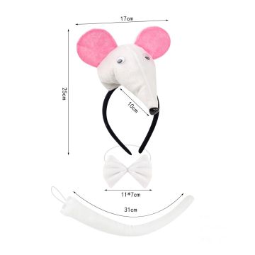 Kids White Rat Costume Accessory Set with Ears Headband and Tail
