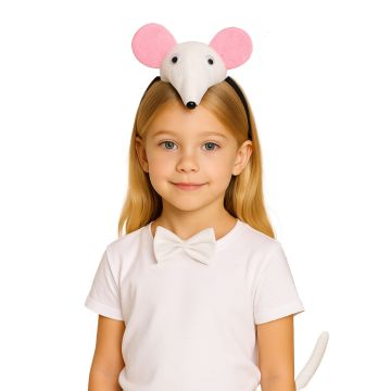 White Rat Headband Bow Tail Set Kids Animal Headpiece
