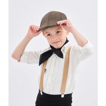 Kids Victorian Newsboy Cap - Brown Herringbone Tweed Baker Boy Hat