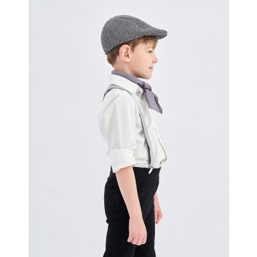 Kids Victorian Flat Cap - Grey Herringbone Newsboy Hat