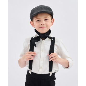 Kids black elastic Y-back braces with metal clips and adjustment sliders