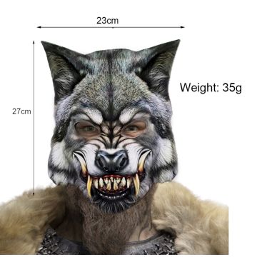 Adult Wolf Mask - Full Head Werewolf Costume Accessory with Fangs