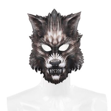 Adult Dark Wolf Half-Face Mask - Sculpted Werewolf Costume Accessory
