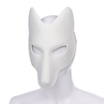 Adult White Kitsune Fox Mask - DIY Unpainted Cosplay Mask with Elastic Strap
