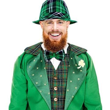 St Patrick Costume Accessories Set - Green Plaid Hat Suspenders Bow Tie