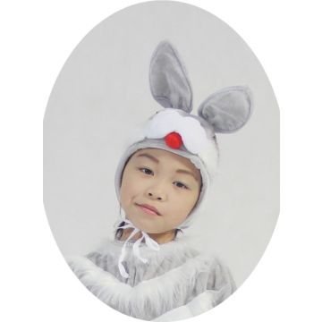 Grey rabbit headband with upright plush ears and red nose