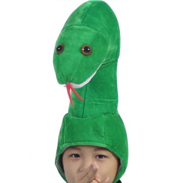 Kids Snake Headpiece - Green Plush Reptile Hood with Tongue