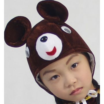 Kids brown bear hood with structured ears and embroidered face detail