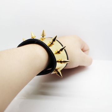 Adult Gold Spike Cuff Bracelet - Wide Studded Wrist Band Accessory