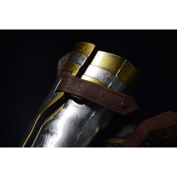Adult Superhero Warrior Armor Gauntlets and Headband - Silver Gold Battle Costume Accessories
