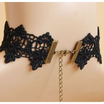 Women's Victorian Gothic Lace Choker Necklace with Red Jewels