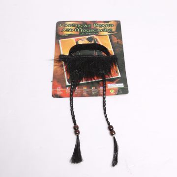 Jack Sparrow beard and moustache set with braided beaded tassels in packaging