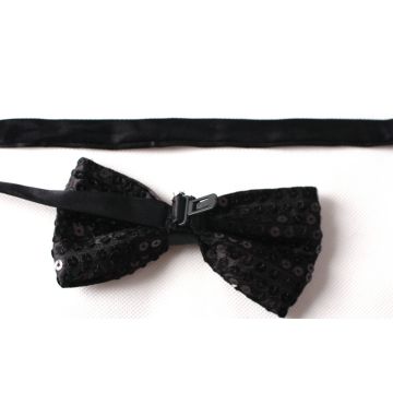 Black Sequin Bow Tie - Clip-On Formal Accessory with Gunmetal Sparkle