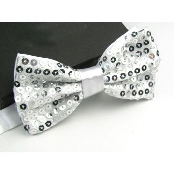 Silver Sequin Bow Tie Clip-On - Sparkle Formal Dance Costume Accessory