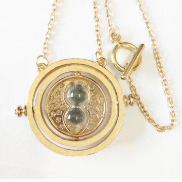 Time Turner Necklace - Rotating Hourglass Pendant with Gold Chain