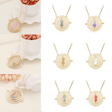 Wizarding School Time-Turner Necklace - Gold Rotating Hourglass Pendant