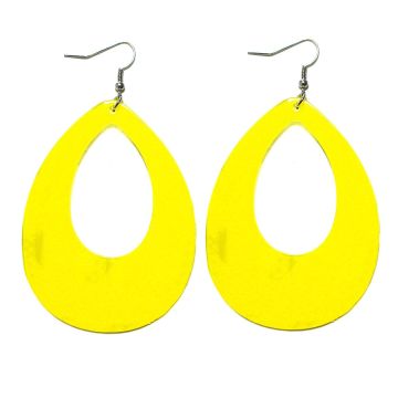 Neon yellow oversized teardrop earrings with hollow oval cutout and fishhook fittings