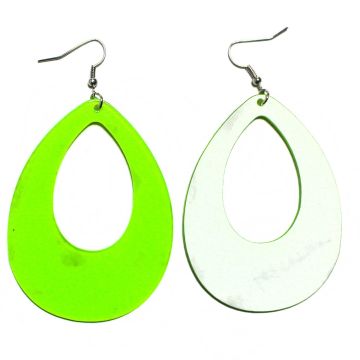 Adult Neon Green Teardrop Hoop Earrings - 80s Retro Statement Costume Accessory