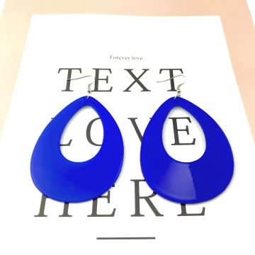 Adult 80s Neon Blue Drop Earrings - Retro Teardrop Statement Hoops