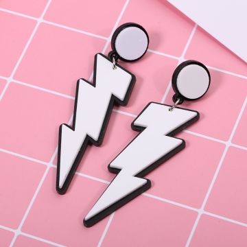 Adult White Glitter Lightning Bolt Earrings - 80s Rock Star Stud Dangles