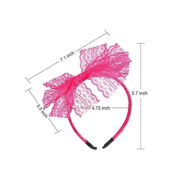 Adult 80s Hot Pink Lace Bow Headband - Retro Party Accessory