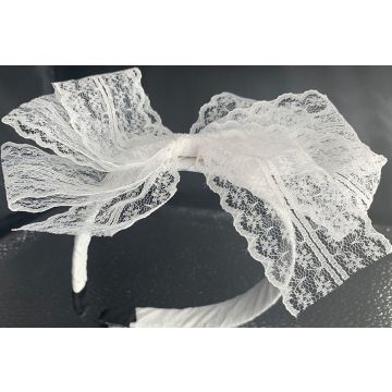 80s Headband with White Lace Bow - Adult Retro Costume Accessory