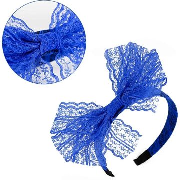 Adult 80s Blue Lace Bow Headband - Retro Party Costume Accessory