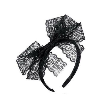 Adult 80s Black Lace Bow Headband - Retro Pop Star Hair Accessory